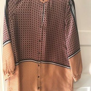 Zara Mandarin collar black and gold flowy top